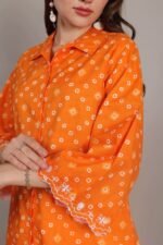 *Electrifying Orange Bandhani Print Embroidered Shirt - Image 8