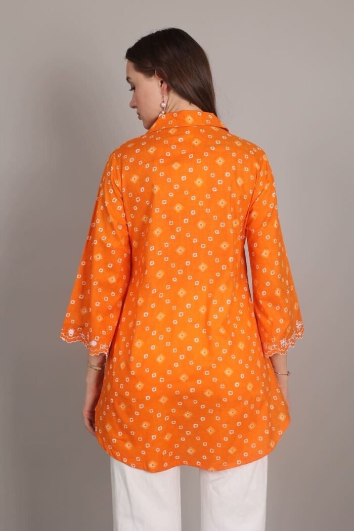 -Navya - Orange Rajasthani Print Embroidered Shirt - Image 2
