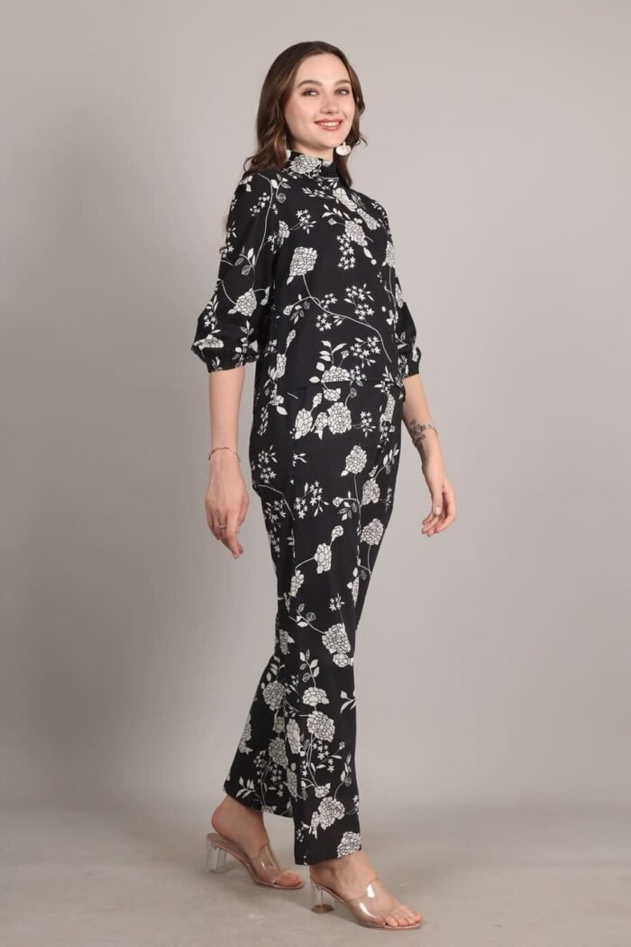Niraya -  Black Floral Print Coord Set - Image 3