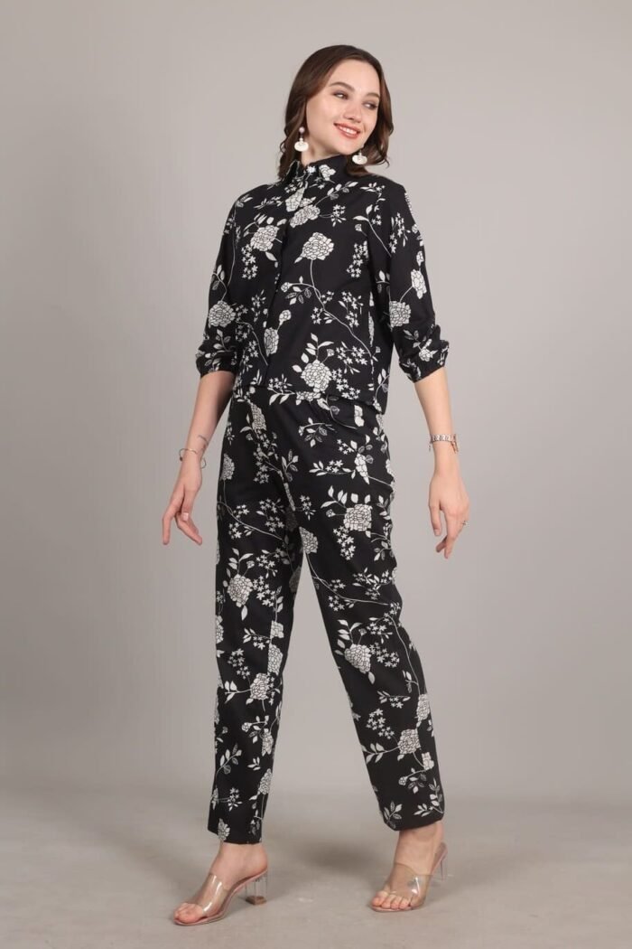 Niraya -  Black Floral Print Coord Set - Image 4