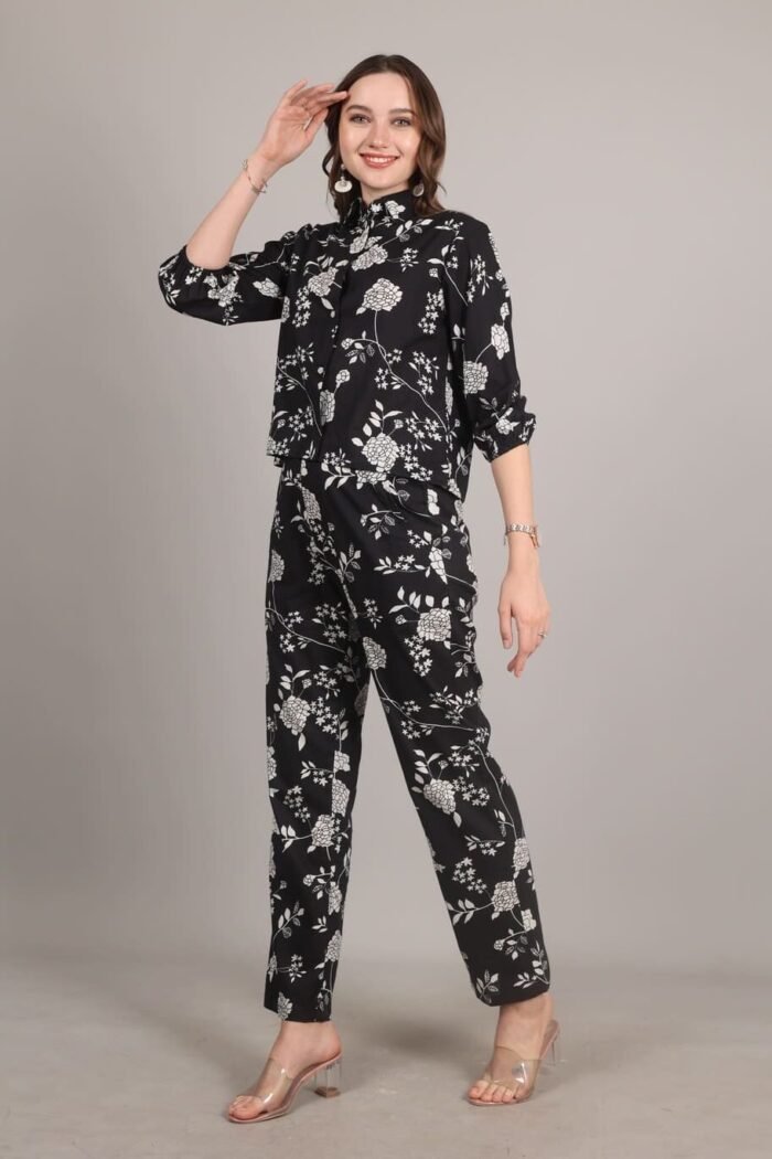 Niraya -  Black Floral Print Coord Set - Image 5