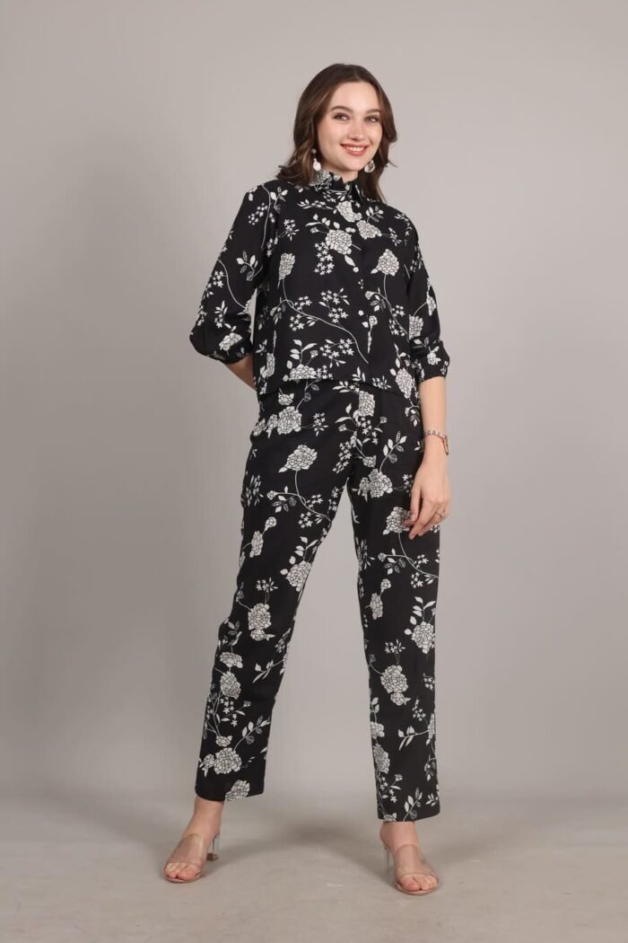 Niraya -  Black Floral Print Coord Set - Image 6