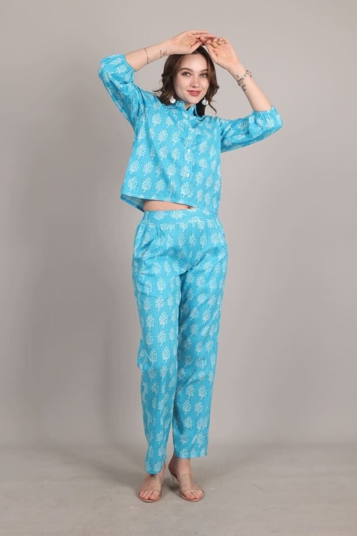 Niraaya- Elegant Sky Blue Print Coord Set - Image 4