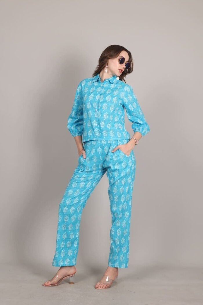 Niraaya- Elegant Sky Blue Print Coord Set - Image 7
