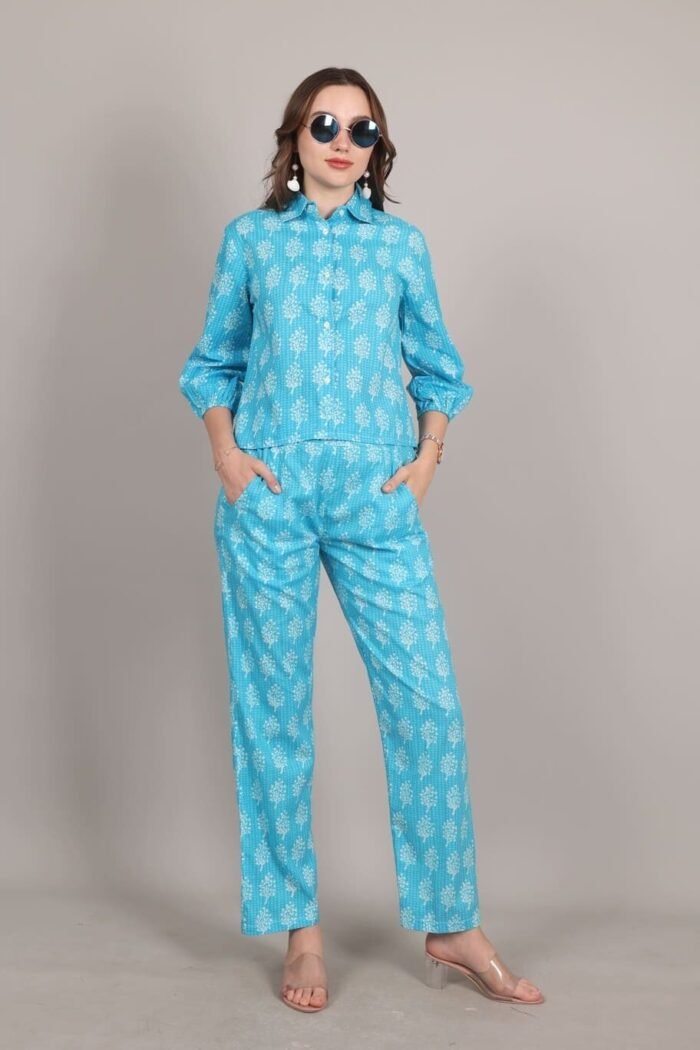 Niraaya- Elegant Sky Blue Print Coord Set - Image 8