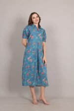 Ink Blue Cotton A-Line Maxi Dress - Image 3