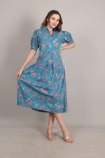 Ink Blue Cotton A-Line Maxi Dress - Image 4