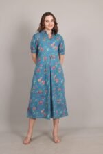 Ink Blue Cotton A-Line Maxi Dress - Image 6