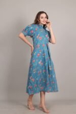 Ink Blue Cotton A-Line Maxi Dress - Image 5