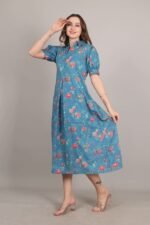 Ink Blue Cotton A-Line Maxi Dress