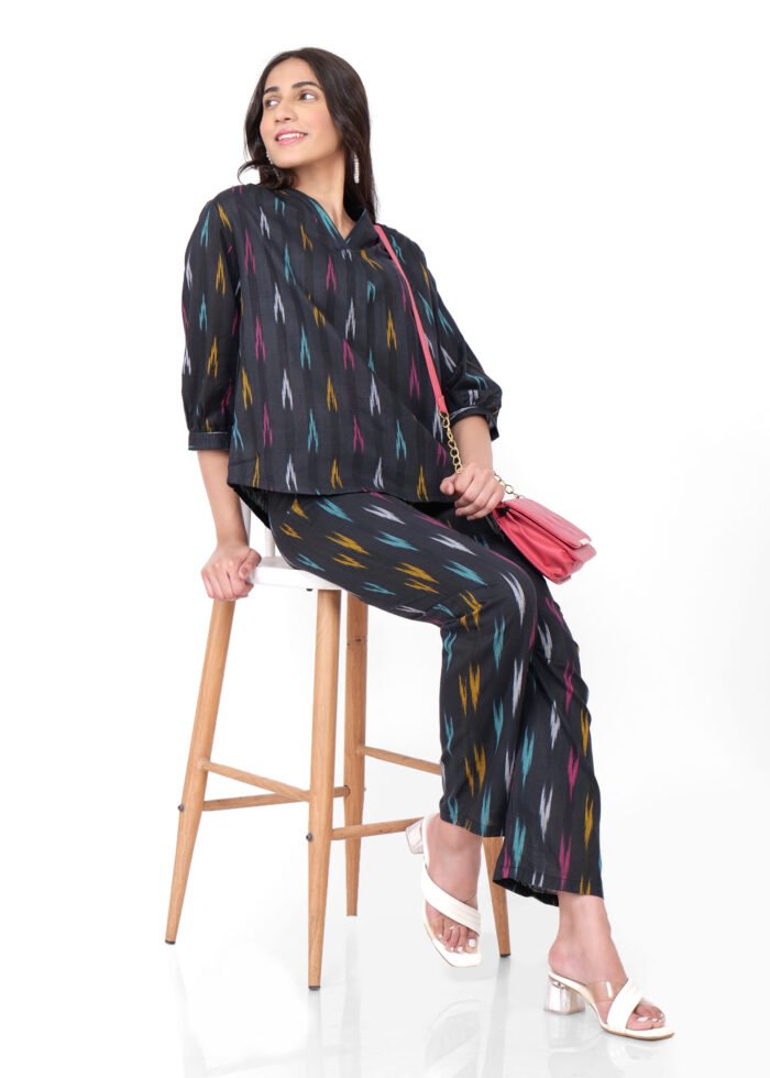 Rutba - Black Ikat Cotton handmade Coord set - Image 1