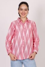 Rose Pink Cotton Ikat Shirt - Image 4
