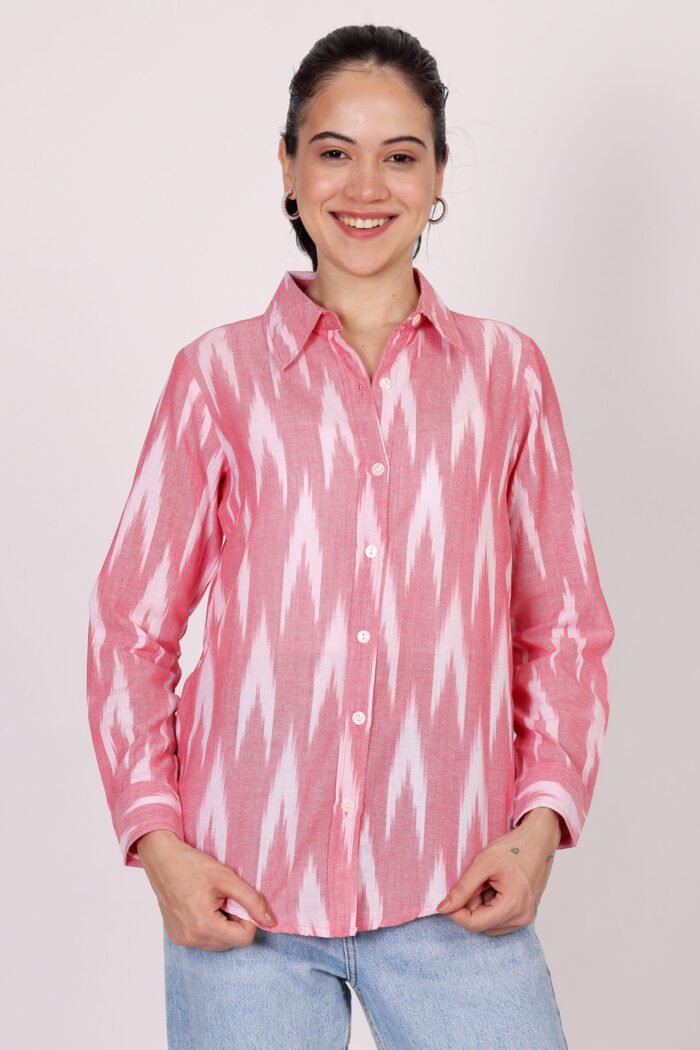 Rutba - Rose Pink Cotton Ikat Full Sleeves Shirt - Image 4