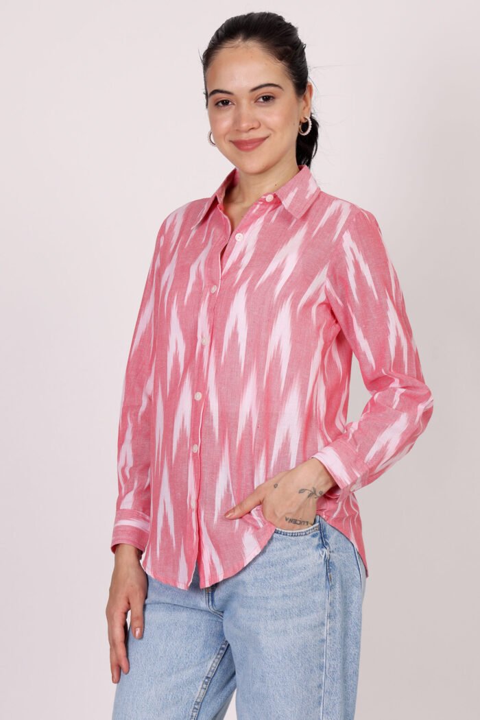 Rutba - Rose Pink Cotton Ikat Full Sleeves Shirt - Image 3