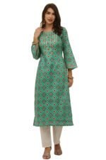 Cotton Chanderi Patola Straight Kurta - Image 2