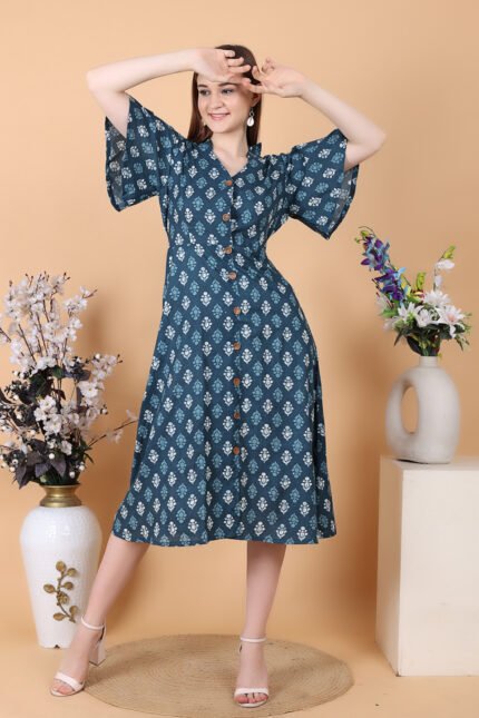 A line Top Front opening Flaired Maxi Dress
