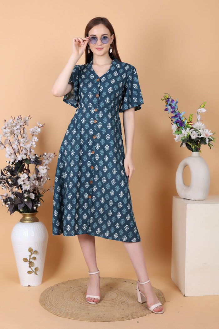 A line Top Front opening Flaired Maxi Dress - Image 5