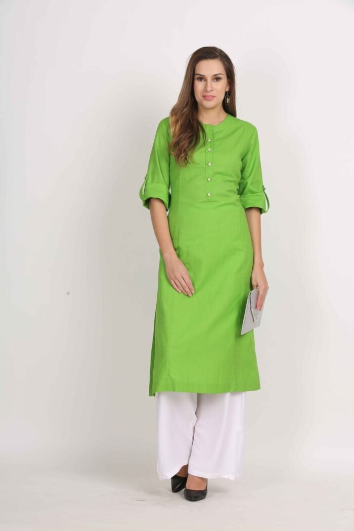 Basic Soft Cotton Flex Straight Kurta having Folding Sleeves - Image 1