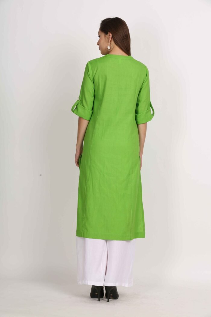 Basic Soft Cotton Flex Straight Kurta having Folding Sleeves - Image 4