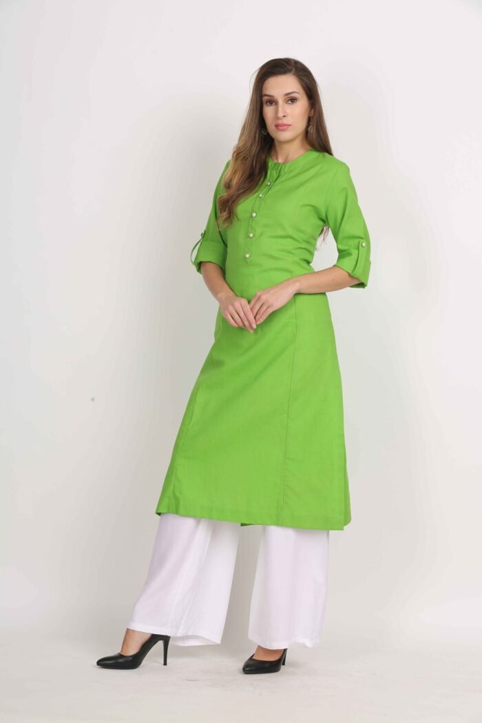 Basic Soft Cotton Flex Straight Kurta having Folding Sleeves - Image 3