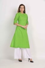 Cotton Flex Straight Kurta with Folding Sleeves - Image 2
