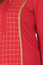 Red Cotton Checkered Straight Kurta - Image 5