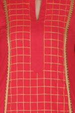 Red Cotton Checkered Straight Kurta - Image 4
