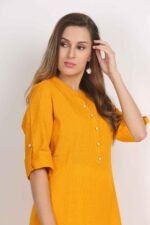 Cotton Flex Straight Kurta with Folding Sleeves - Image 4