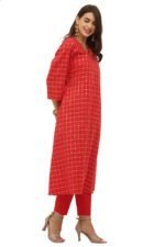 Red Cotton Angrakha Style Kurta - Image 6
