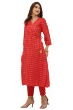 Red Cotton Angrakha Style Kurta - Image 5