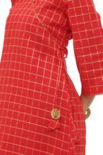 Red Cotton Angrakha Style Kurta - Image 4