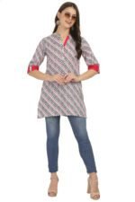 Pink Lehariya Cotton Short Kurti - Image 2