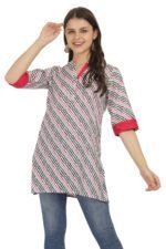 Pink Lehariya Cotton Short Kurti