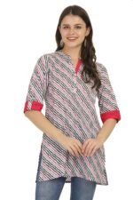 Pink Lehariya Cotton Short Kurti - Image 3