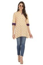 Mustard Lehariya Cotton Short Kurti