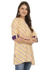 Mustard Lehariya Cotton Short Kurti - Image 3