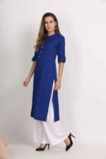 Cotton Flex Straight Kurta with Folding Sleeves - Image 4