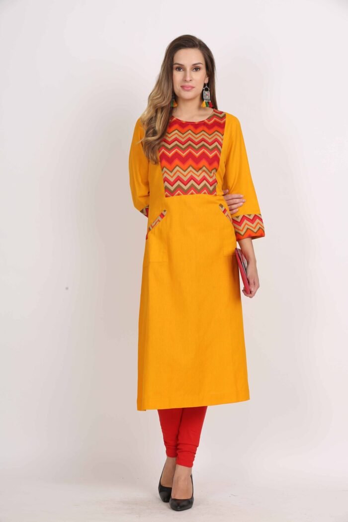 Cotton Flex A-Line Kurta with Front Pocket - Image 1