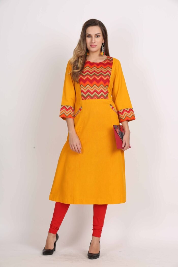 Cotton Flex A-Line Kurta with Front Pocket - Image 2