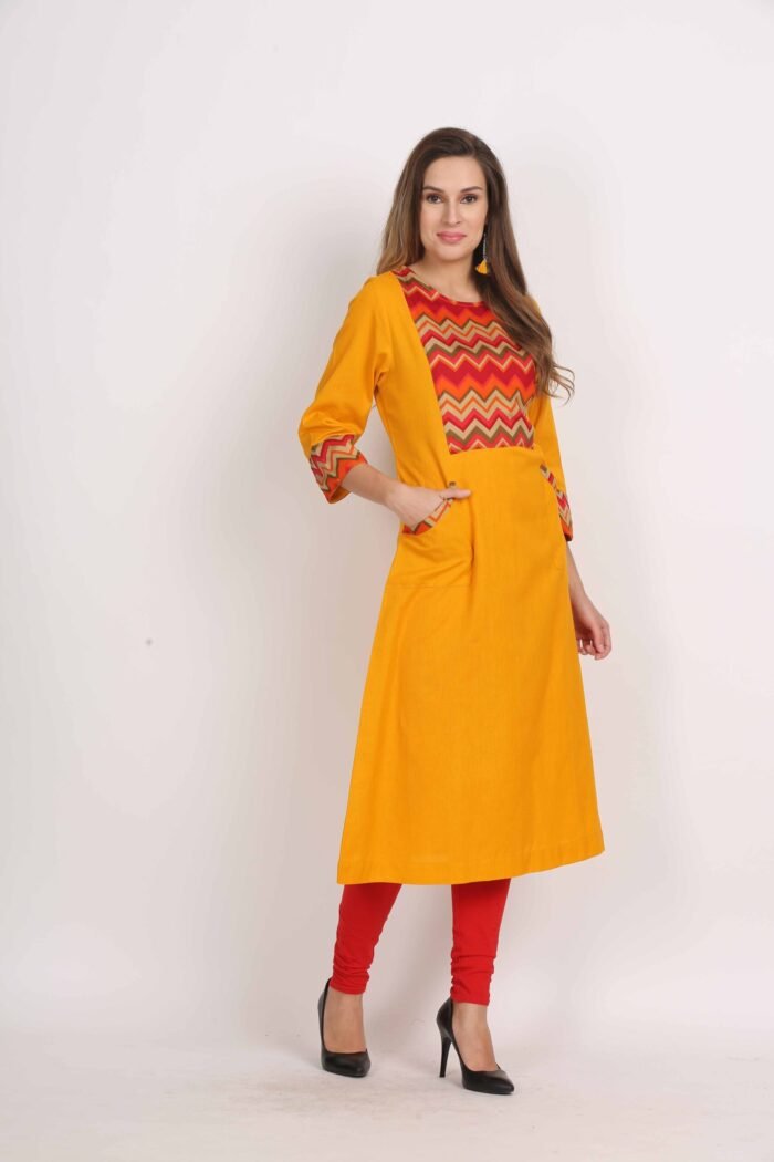 Cotton Flex A-Line Kurta with Front Pocket - Image 4