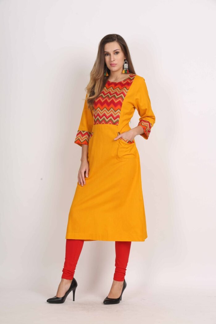 Cotton Flex A-Line Kurta with Front Pocket - Image 3