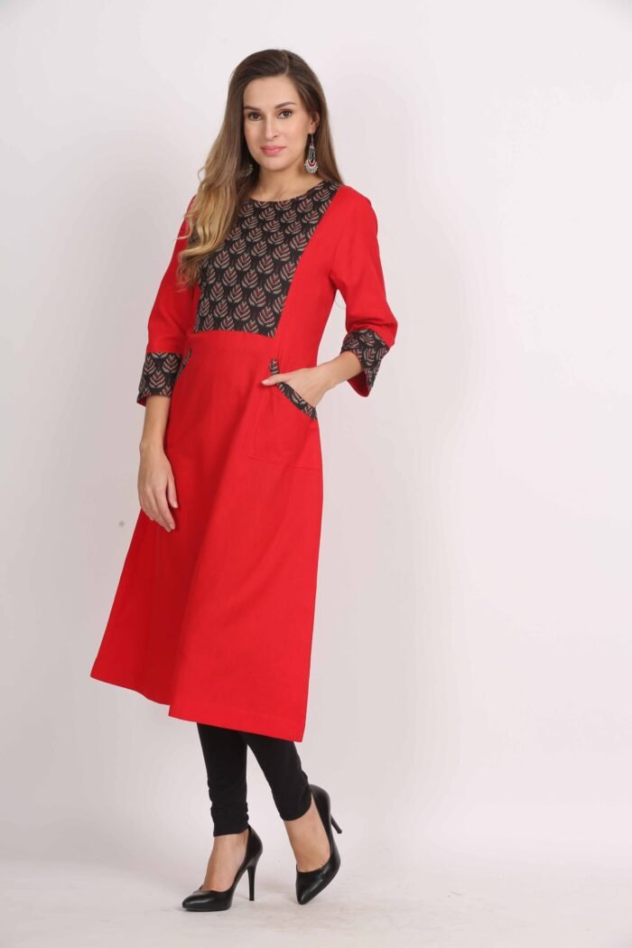 Cotton Flex A-Line Kurta with Front Pocket - Image 4