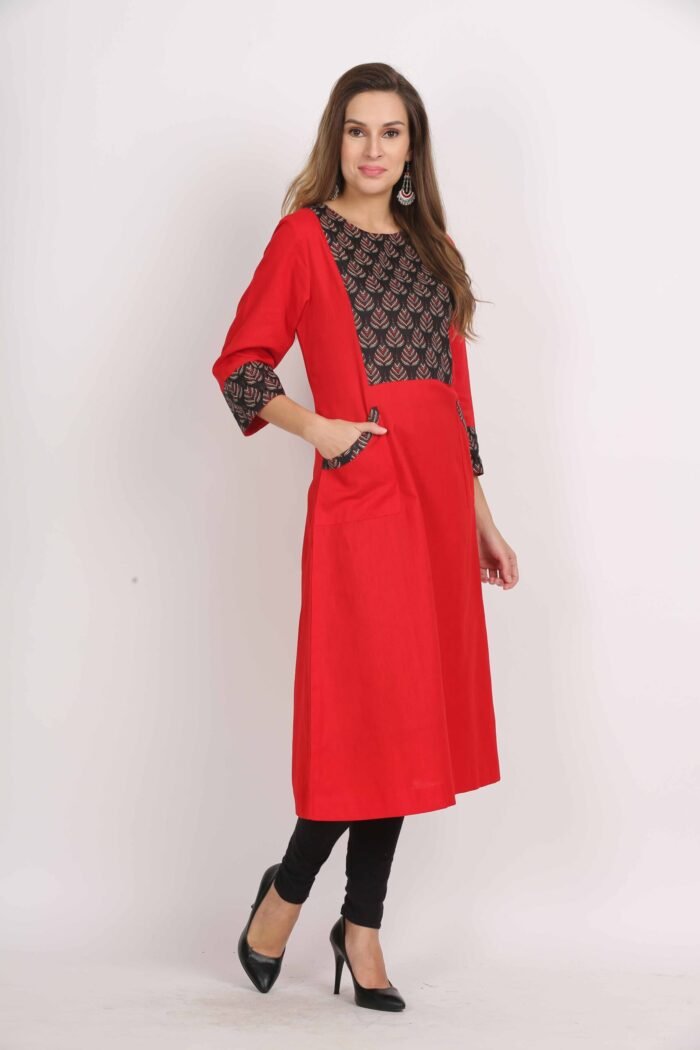 Cotton Flex A-Line Kurta with Front Pocket - Image 2