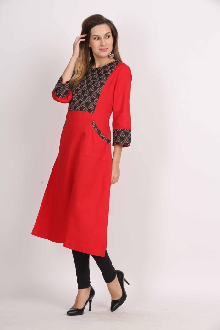 Cotton Flex A-Line Kurta with Front Pocket - Image 3