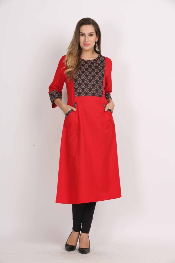 Cotton Flex A-Line Kurta with Front Pocket - Image 1