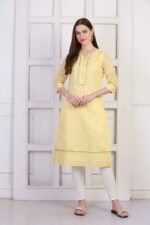 Lemon Chanderi Straight Kurta - Image 2
