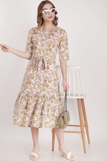 Cotton Printed Flared Ankle Length Dress