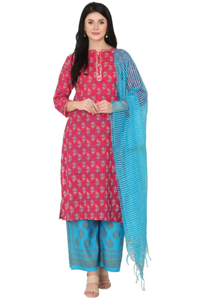 Cotton Jaipuri Print Straight Kurta - Image 1