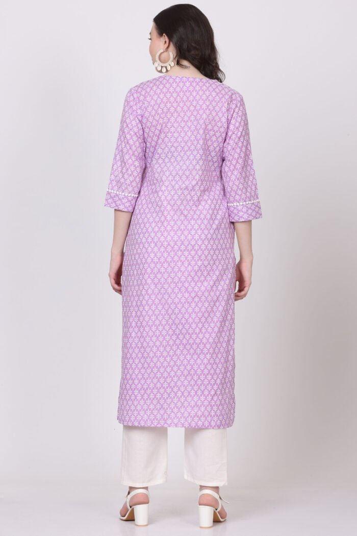 Cotton Jaipuri Print Straight Kurta with V-Neck & Side Pocket - Image 6