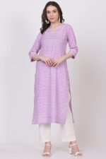 Cotton Straight Kurta with V-Neck & Side Pocket - Image 5